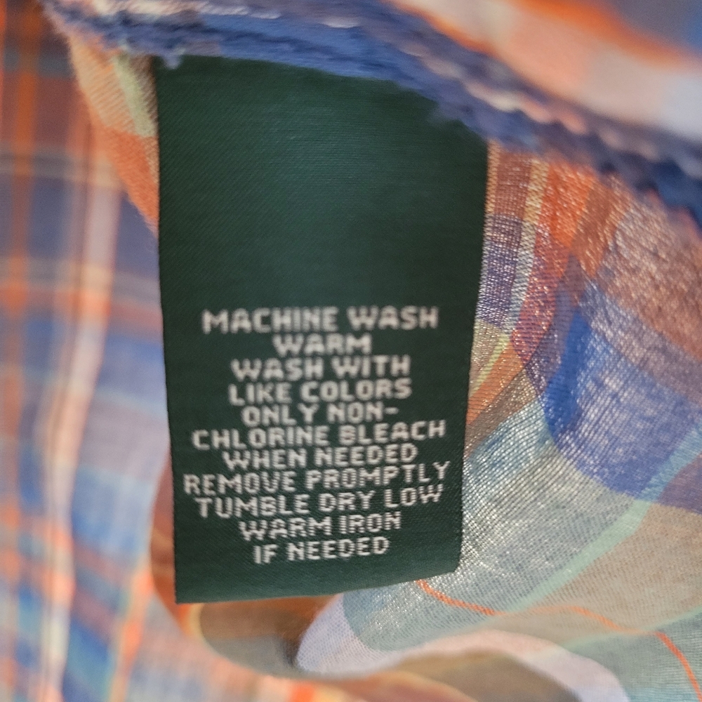 Lauren Jeans Co LRL Button Up Shirt Women's L Madras Plaid Long Sleeve Roll Tab - Picture 7 of 8